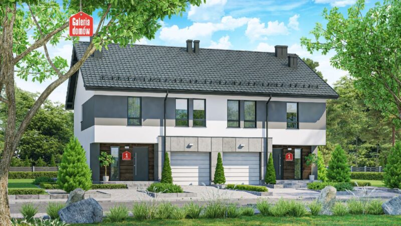 Nowoczesny bliźniak z pełnym piętrem – prosty i ekonomiczny projekt dla dewelopera.